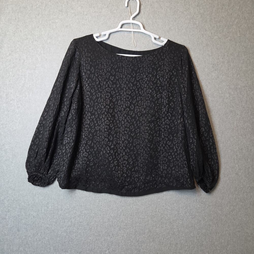Dana Buchman Silk Black Leopard Print LS Blouse Women's Plus 18 Lined